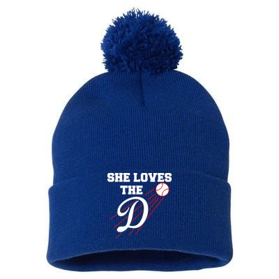 Baseball She Loves The D Los Angeles Pom Pom 12in Knit Beanie