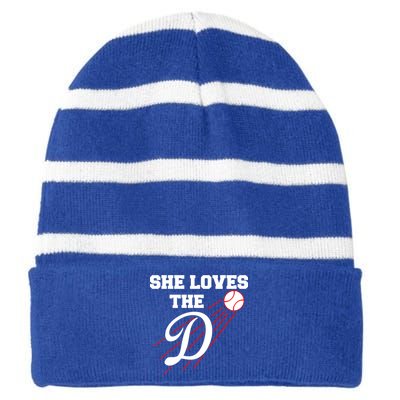 Baseball She Loves The D Los Angeles Striped Beanie with Solid Band