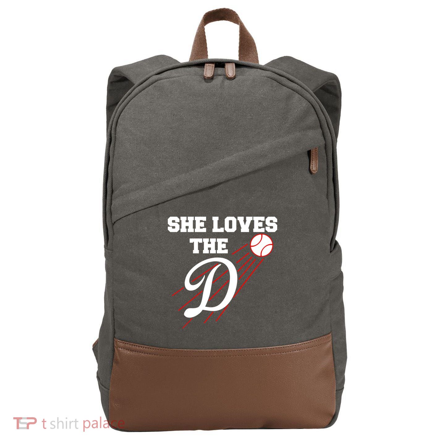 Baseball She Loves The D Los Angeles Cotton Canvas Backpack