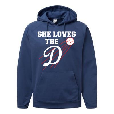 Baseball She Loves The D Los Angeles Performance Fleece Hoodie