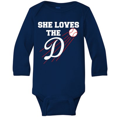 Baseball She Loves The D Los Angeles Baby Long Sleeve Bodysuit