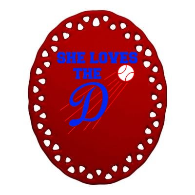 Baseball She Loves The D Los Angeles Ceramic Oval Ornament