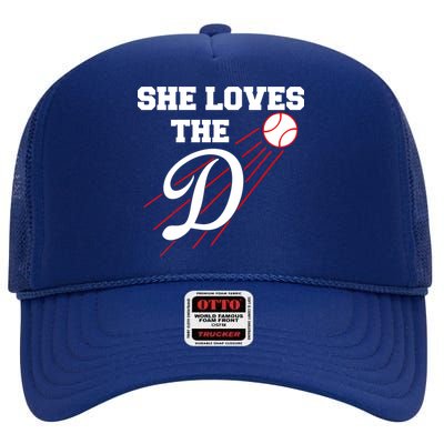 Baseball She Loves The D Los Angeles High Crown Mesh Back Trucker Hat