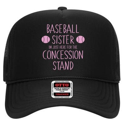 Baseball Sister I'm Just Here For The Concession Stand High Crown Mesh Back Trucker Hat