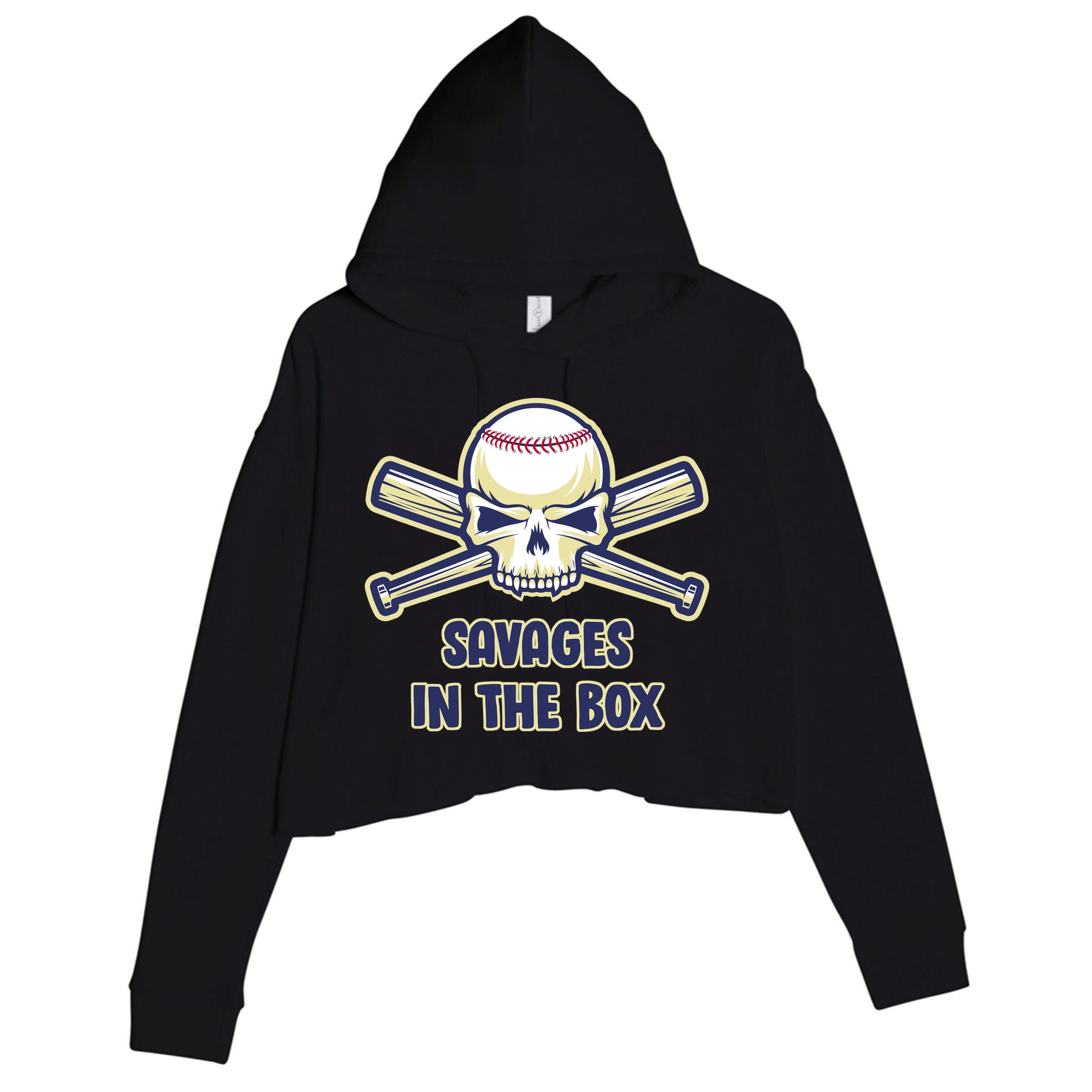 Baseball Skull Savages In The Box Crop Fleece Hoodie