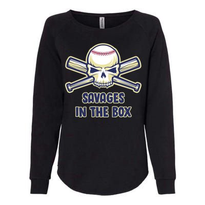 Baseball Skull Savages In The Box Womens California Wash Sweatshirt