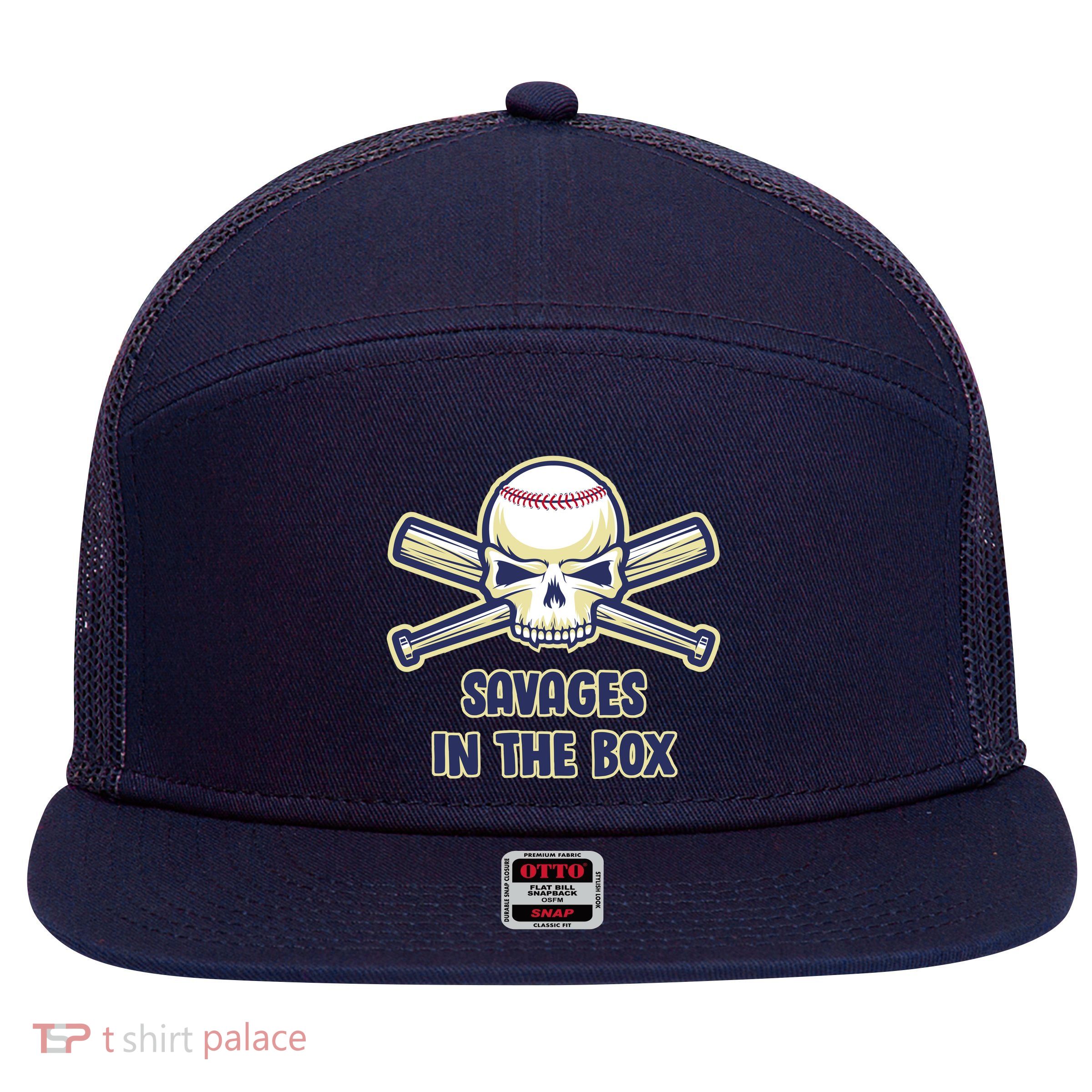 Baseball Skull Savages In The Box 7 Panel Mesh Trucker Snapback Hat