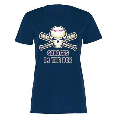 Baseball Skull Savages In The Box Women's Momentum V-Neck T-Shirt