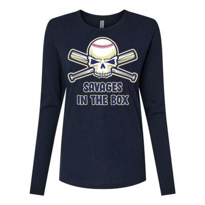 Baseball Skull Savages In The Box Womens Cotton Relaxed Long Sleeve T-Shirt