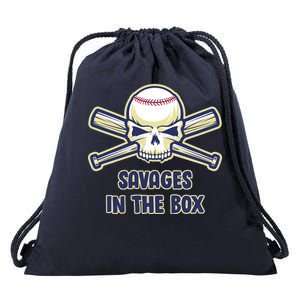 Baseball Skull Savages In The Box Drawstring Bag