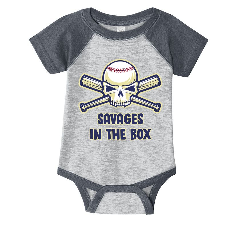 Baseball Skull Savages In The Box Infant Baby Jersey Bodysuit