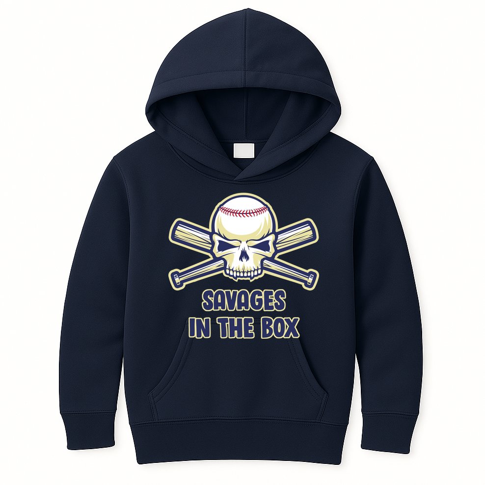 Baseball Skull Savages In The Box Kids Hoodie