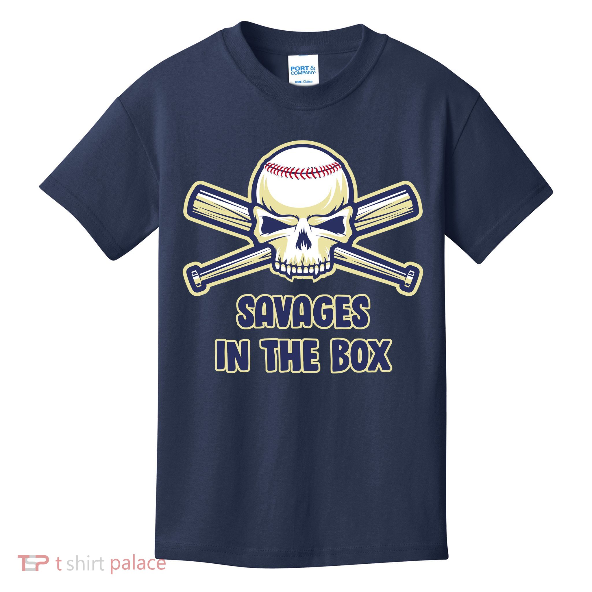Baseball Skull Savages In The Box Kids T-Shirt
