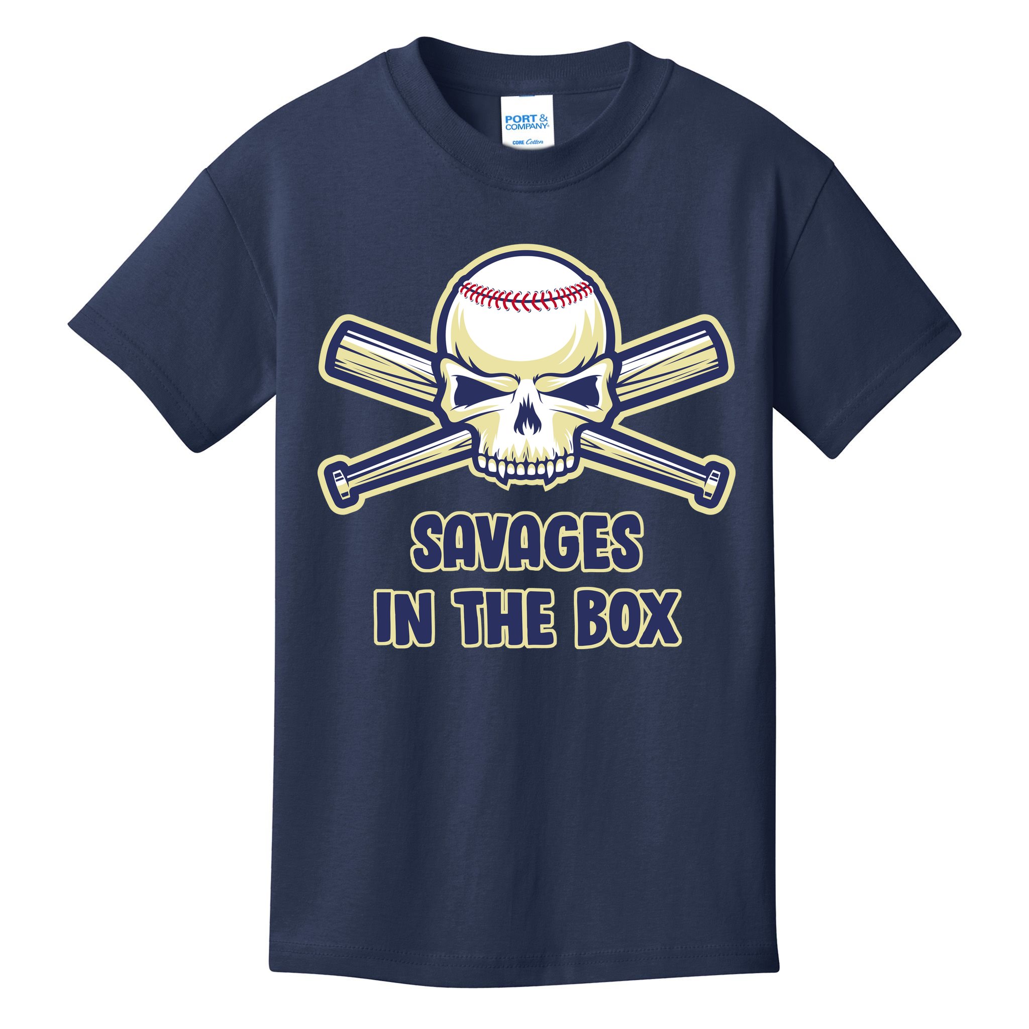 Baseball Skull Savages In The Box Kids T-Shirt