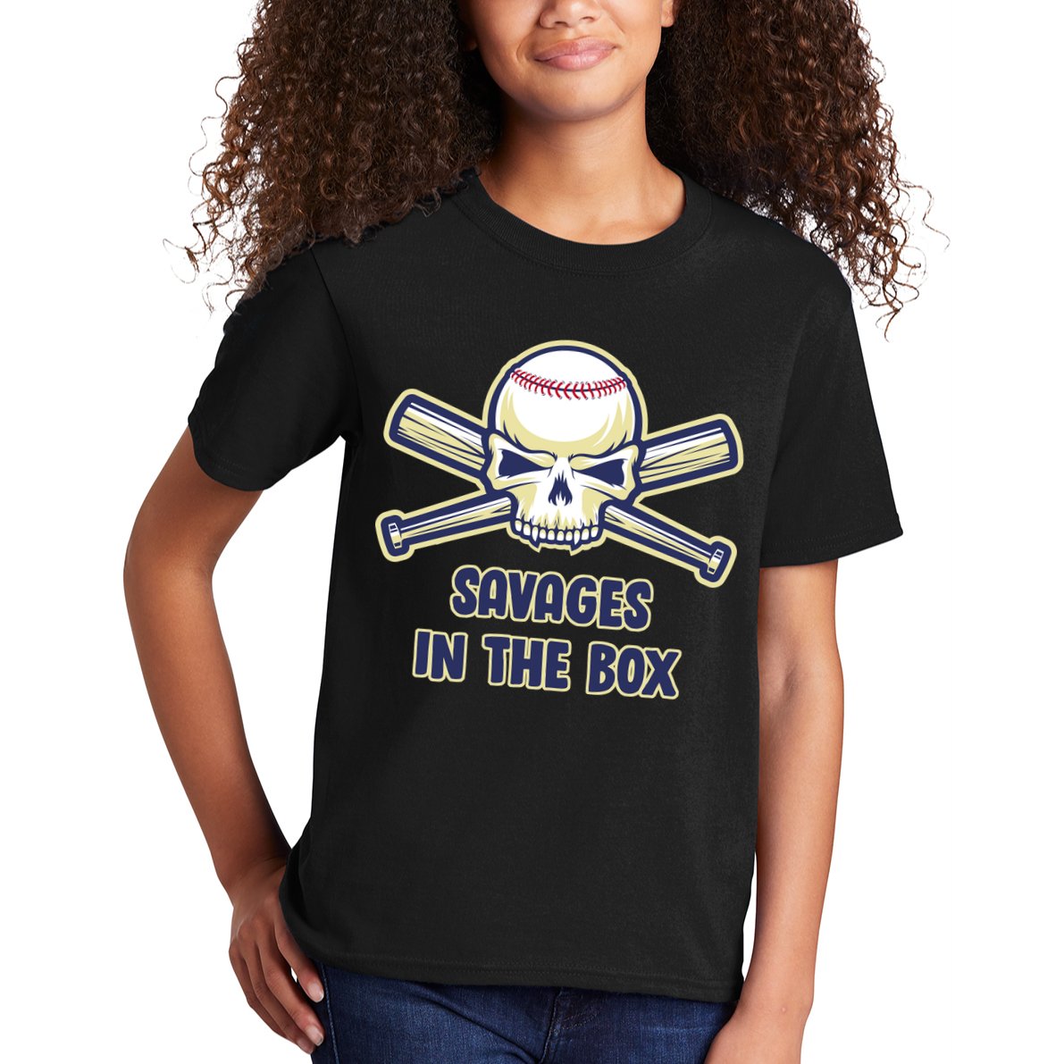 Baseball Skull Savages In The Box Kids T-Shirt