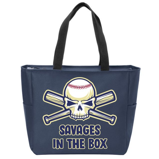 Baseball Skull Savages In The Box Zip Tote Bag