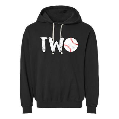 Baseball Two Years Old 2nd Birthday Garment-Dyed Fleece Hoodie