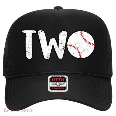 Baseball Two Years Old 2nd Birthday High Crown Mesh Back Trucker Hat