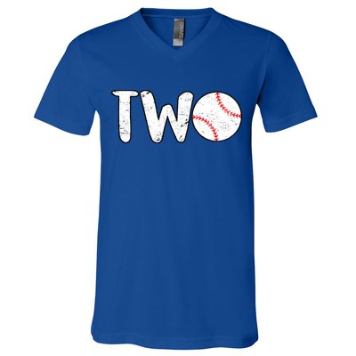 Baseball Two Years Old 2nd Birthday V-Neck T-Shirt