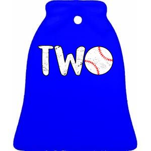 Baseball Two Years Old 2nd Birthday Ceramic Bell Ornament