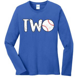 Baseball Two Years Old 2nd Birthday Ladies Long Sleeve Shirt