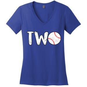 Baseball Two Years Old 2nd Birthday Women's V-Neck T-Shirt