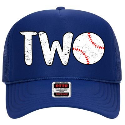 Baseball Two Years Old 2nd Birthday High Crown Mesh Back Trucker Hat