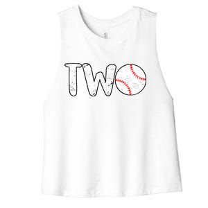 Baseball Two Years Old 2nd Birthday Women's Racerback Cropped Tank