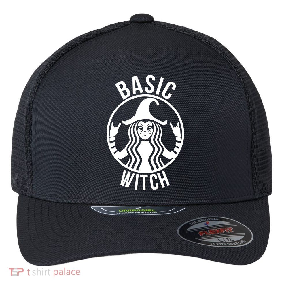 Basic Witch Funny Halloween Flexfit Unipanel Trucker Cap
