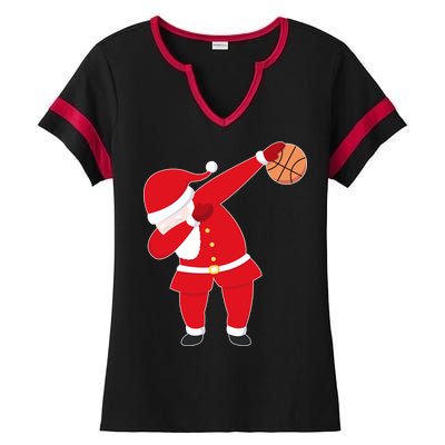 Basketball Dabbing Santa Ladies Halftime Notch Neck Tee