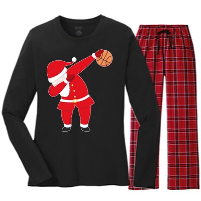 Basketball Dabbing Santa Women's Long Sleeve Flannel Pajama Set 