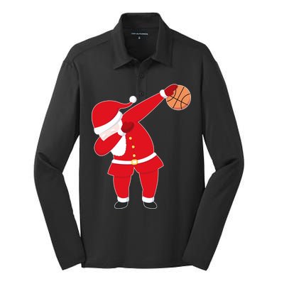 Basketball Dabbing Santa Silk Touch Performance Long Sleeve Polo