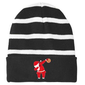 Basketball Dabbing Santa Striped Beanie with Solid Band