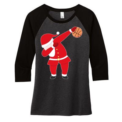 Basketball Dabbing Santa Women's Tri-Blend 3/4-Sleeve Raglan Shirt