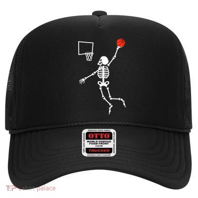 Basketball Dunking Skeleton High Crown Mesh Back Trucker Hat