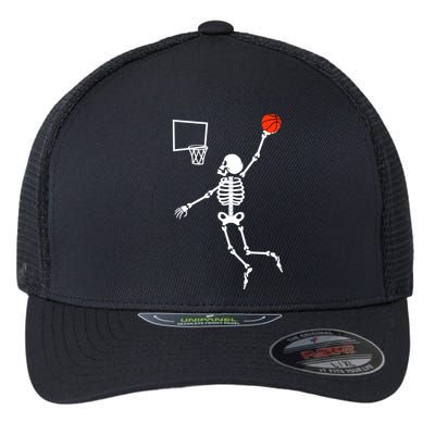 Basketball Dunking Skeleton Flexfit Unipanel Trucker Cap