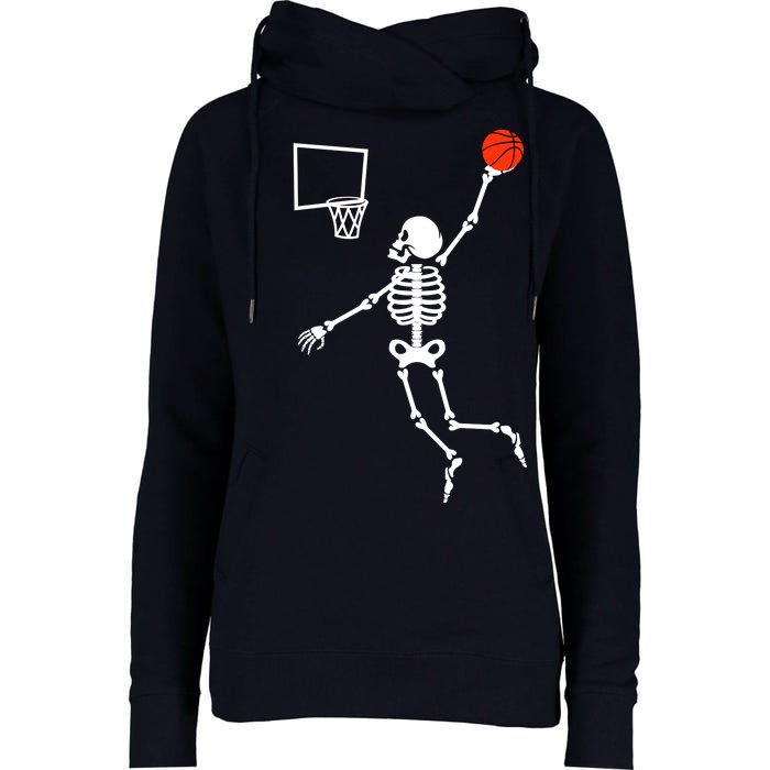 Basketball Dunking Skeleton Womens Funnel Neck Pullover Hood