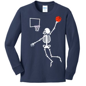 Basketball Dunking Skeleton Kids Long Sleeve Shirt