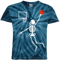 Basketball Dunking Skeleton Kids Tie-Dye T-Shirt