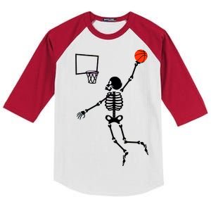 Basketball Dunking Skeleton Kids Colorblock Raglan Jersey