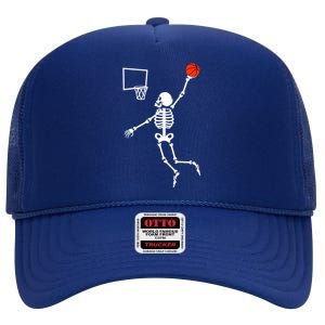 Basketball Dunking Skeleton High Crown Mesh Back Trucker Hat