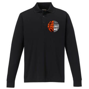 Basketball Faith All Things Through Christ Performance Long Sleeve Polo