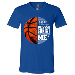 Basketball Faith All Things Through Christ V-Neck T-Shirt