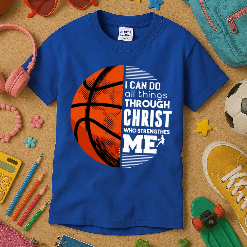 Basketball Faith All Things Through Christ Kids T-Shirt
