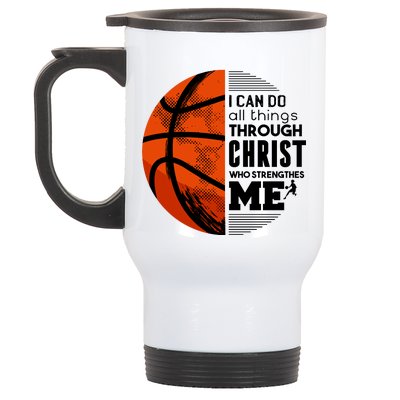 Basketball Faith All Things Through Christ Stainless Steel Travel Mug