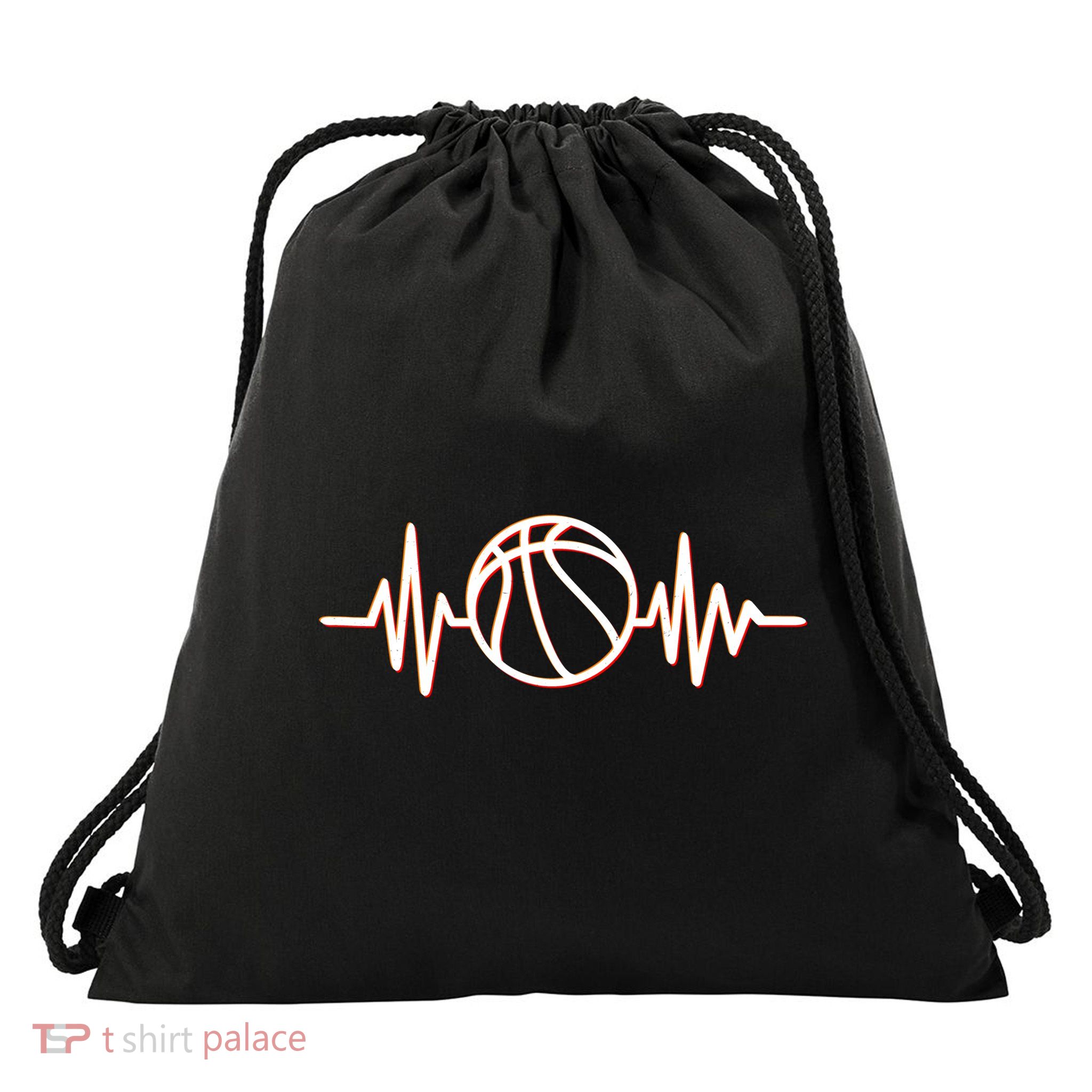 Basketball Heartbeat Drawstring Bag