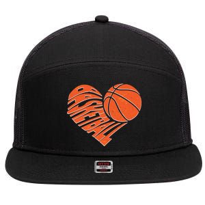 Basketball Love Heart 7 Panel Mesh Trucker Snapback Hat