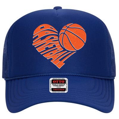 Basketball Love Heart High Crown Mesh Back Trucker Hat