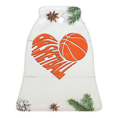 Basketball Love Heart Ceramic Bell Ornament