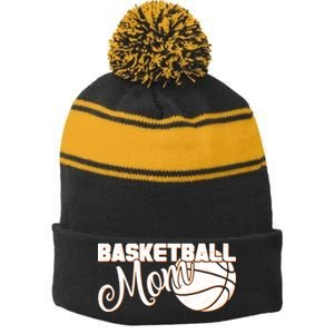 Basketball Mom Sports Mother Stripe Pom Pom Beanie